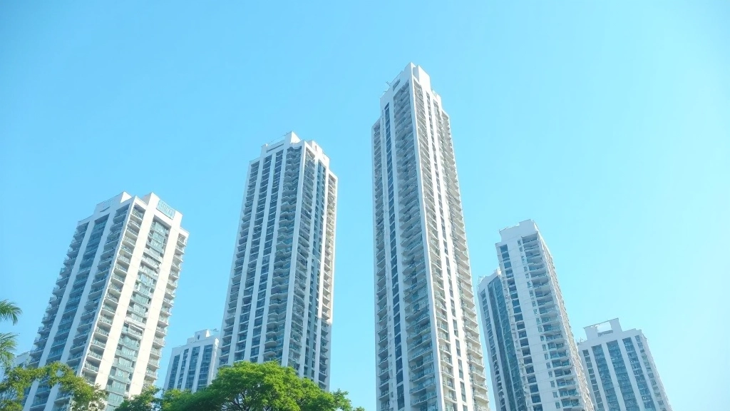 Modern apartment building in Singapore district with clear sky and contemporary architecture